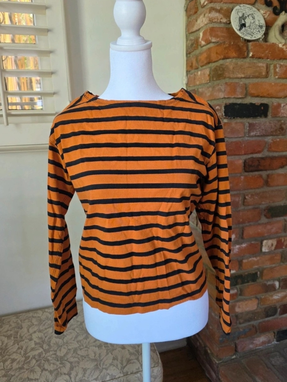 Everlane Orange and Black Striped Long-Sleeve Tee